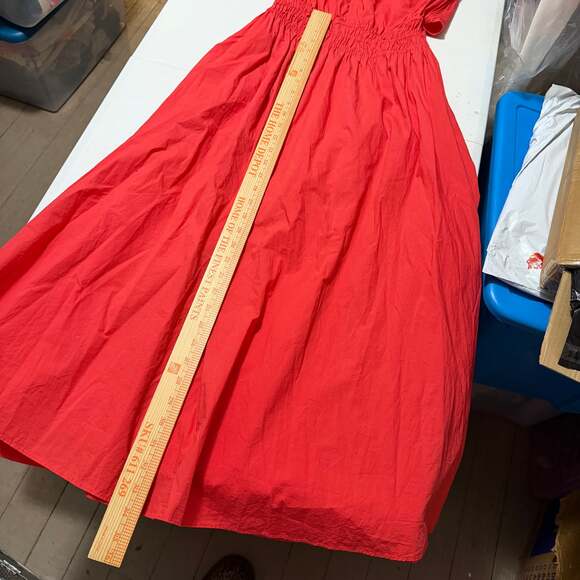 Faherty Amalfi Dress Hibiscus Red Orange Back Cutout Midi Cotton Small - Picture 9 of 10